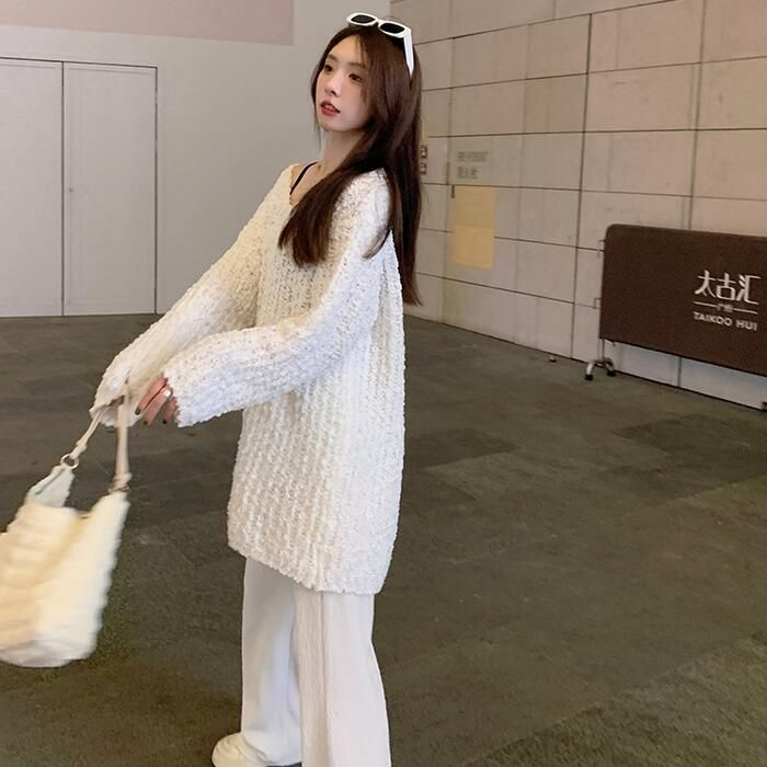 トップス ニット セーター ローゲージ レディース きれいめ ざっくり ルーズ シンプル 大人 カジュアル ゆったり オーバー おしゃれ 可愛い Vネック 体型カバー 