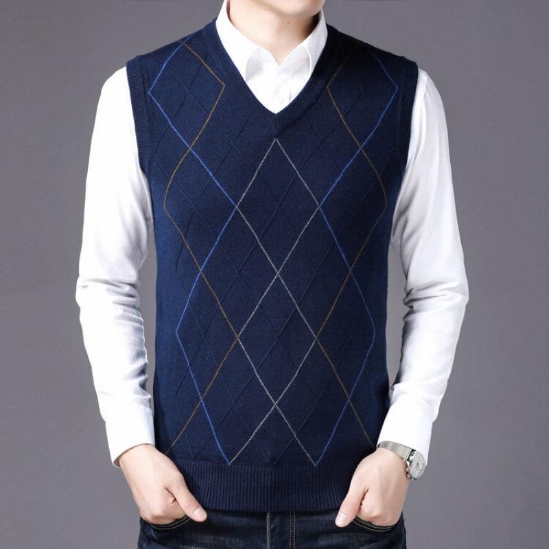 ニットベスト メンズ ジレ プルオーバー 春秋冬 チョッキ 室内着 Vネック 防寒 保温 ビジネス トップス インナー 重ね着 仕事 ゴルフ 暖かい 