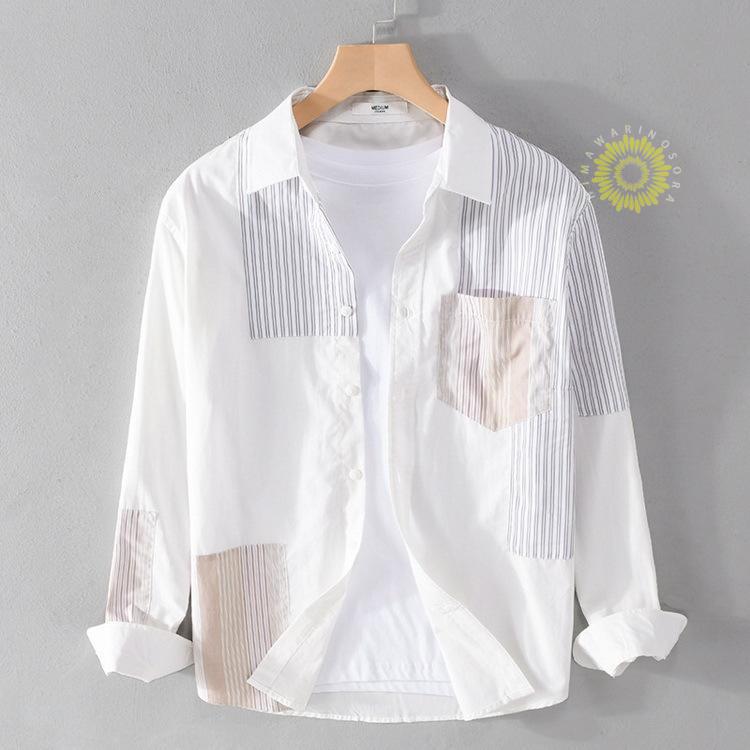 カジュアルシャツ メンズ シャツ トップス 長袖シャツ ストライプ きれいめ 切り替え 