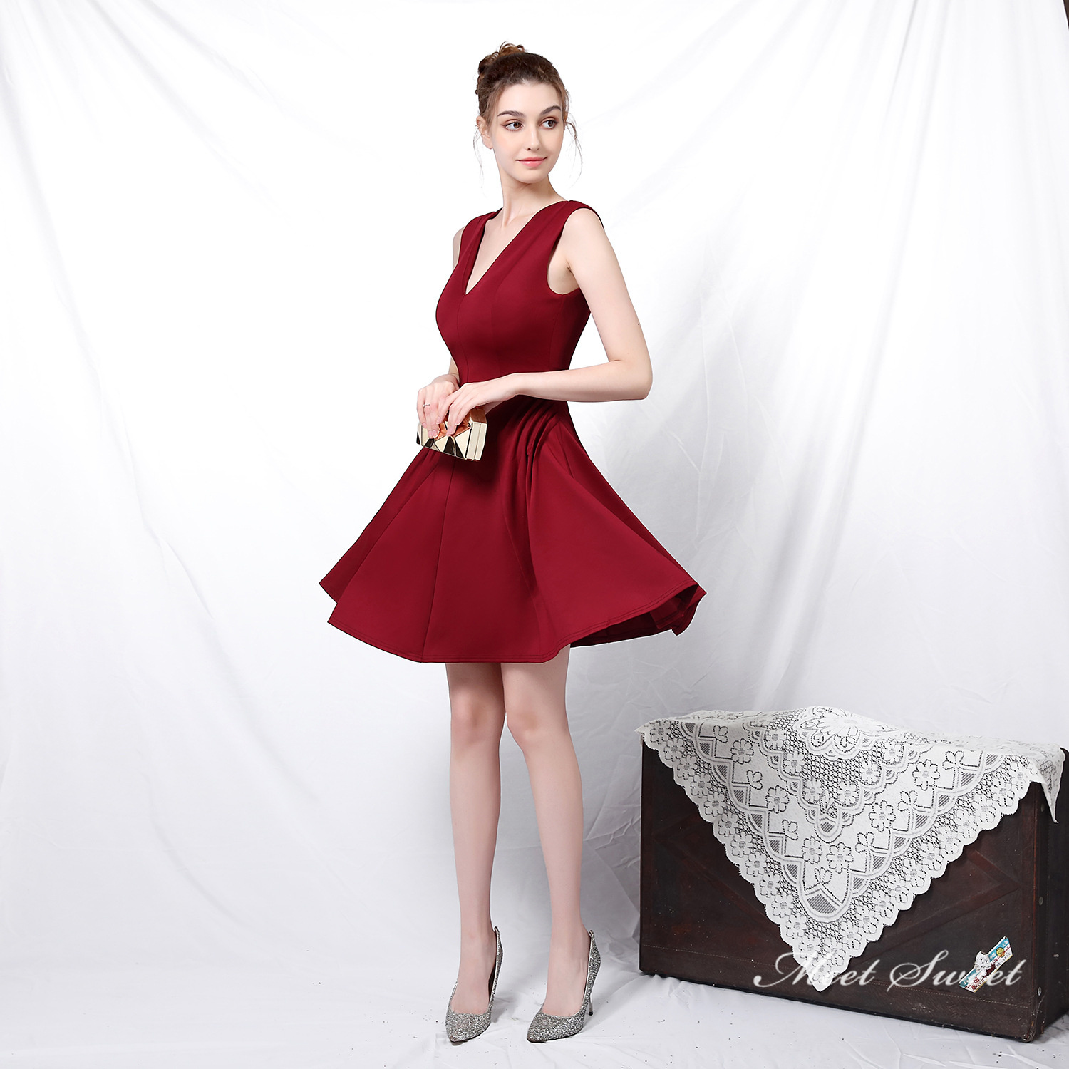 カラードレス ミニドレス 袖なし パーティードレス 結婚式 二次会 ミディアムドレス サテン フォーマルドレス 演奏会 ワンピース ファスナー 発表会 演出 