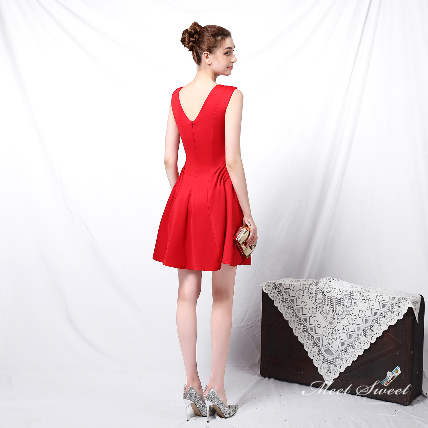 カラードレス ミニドレス 袖なし パーティードレス 結婚式 二次会 ミディアムドレス サテン フォーマルドレス 演奏会 ワンピース ファスナー 発表会 演出 