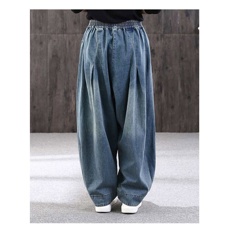サルエルパンツ レディース デニムパンツ デニム サーカスパンツ ウエストゴム 着痩せ お洒落 ガウチョ アンクル丈 ゆったり Ｇパン ワイドパンツ カジュアル 