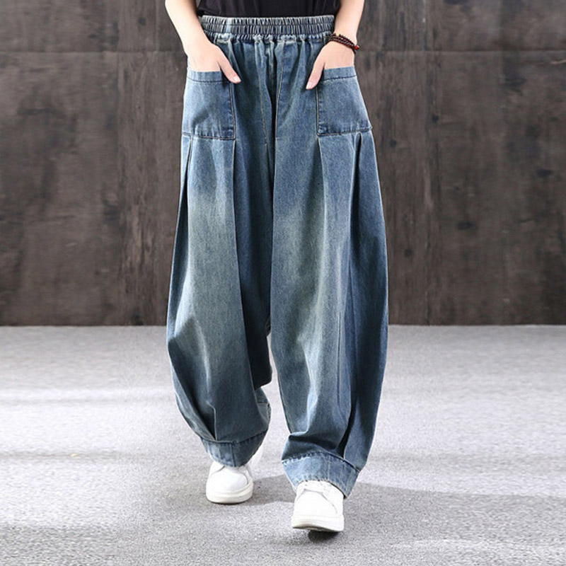 サルエルパンツ レディース デニムパンツ デニム サーカスパンツ ウエストゴム 着痩せ お洒落 ガウチョ アンクル丈 ゆったり Ｇパン ワイドパンツ カジュアル 