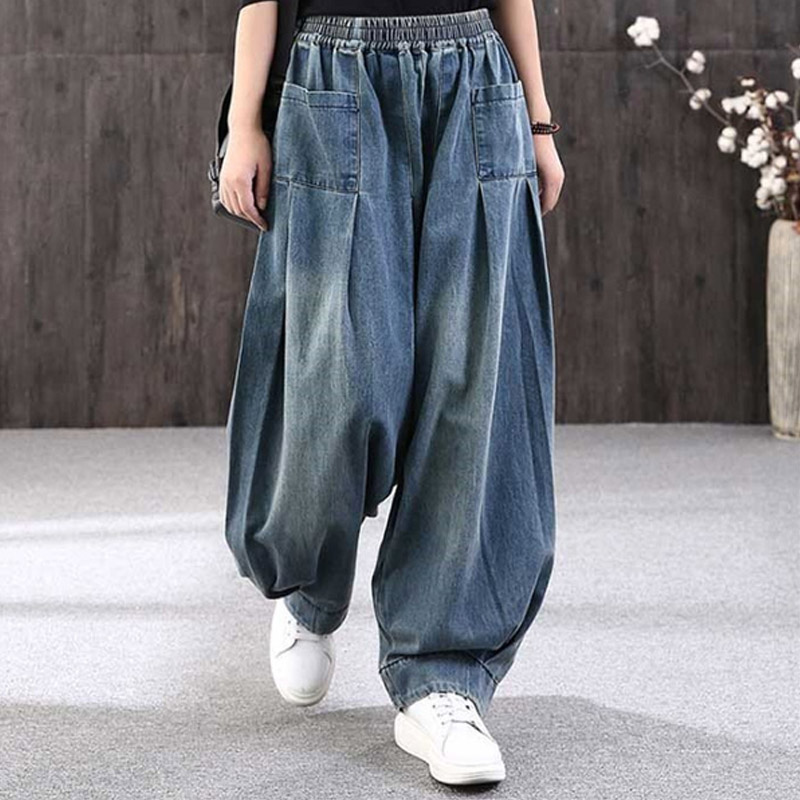 サルエルパンツ レディース デニムパンツ デニム サーカスパンツ ウエストゴム 着痩せ お洒落 ガウチョ アンクル丈 ゆったり Ｇパン ワイドパンツ カジュアル 