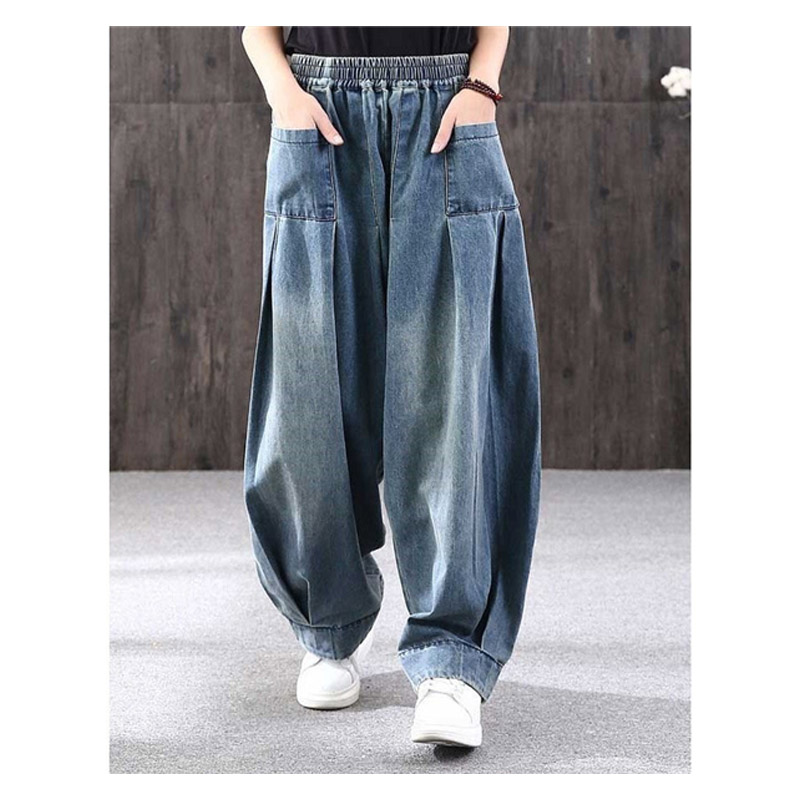 サルエルパンツ レディース デニムパンツ デニム サーカスパンツ ウエストゴム 着痩せ お洒落 ガウチョ アンクル丈 ゆったり Ｇパン ワイドパンツ カジュアル 
