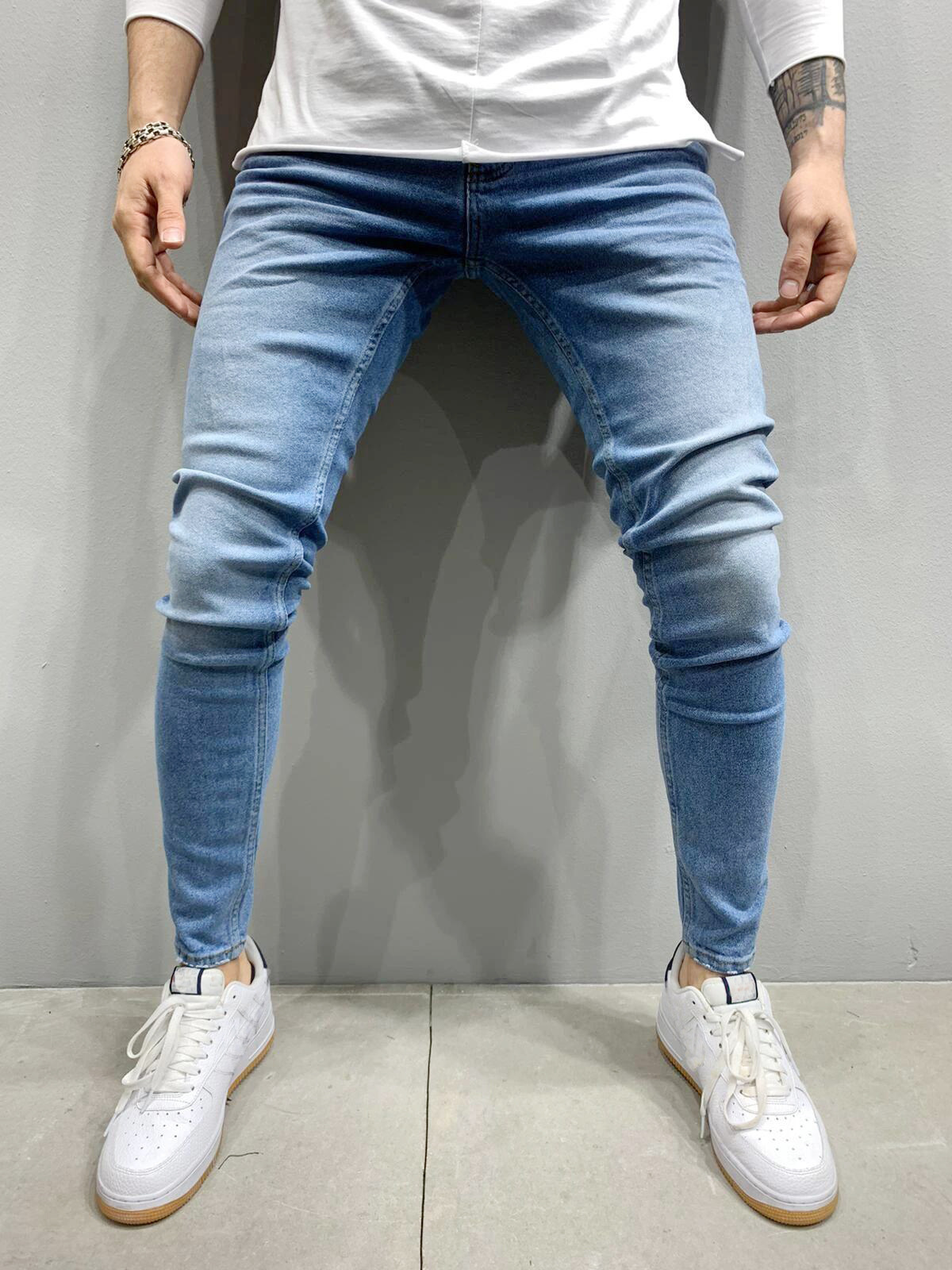 スキニーパンツ メンズ ジーンズ 作業ズボン デニム ユーズド加工 ストレッチパンツ ウォッシュ加工 ズボン テーパードパンツ デニムパンツ ジーパン 