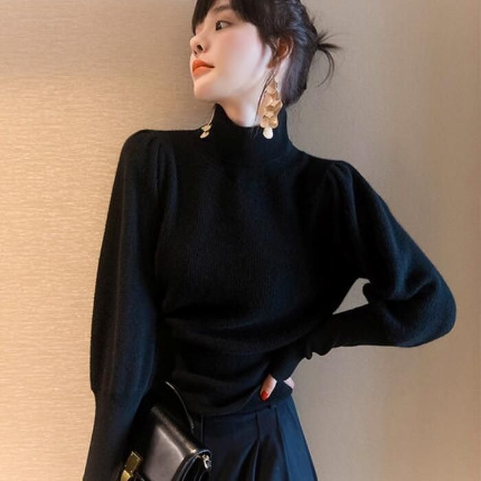 パフスリーブ トップス ニット セーター タートルネック レディース ランタンスリーブ 大人 フェミニン エレきれいめ 長袖 カジュアル おしゃれ 可愛い 