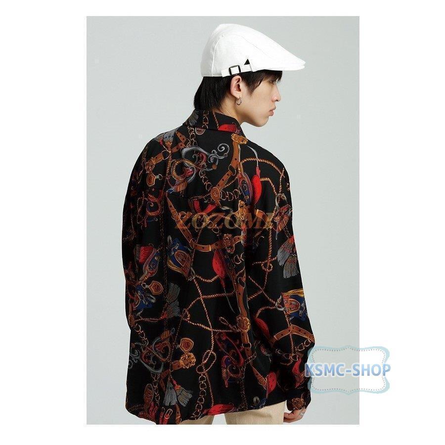 シャツメンズ服 シャツ メンズ カジュアルシャツ トップス長袖シャツ オープンカラーシャツ バラ柄 シャツ 開襟シャツ ビッグシルエット 