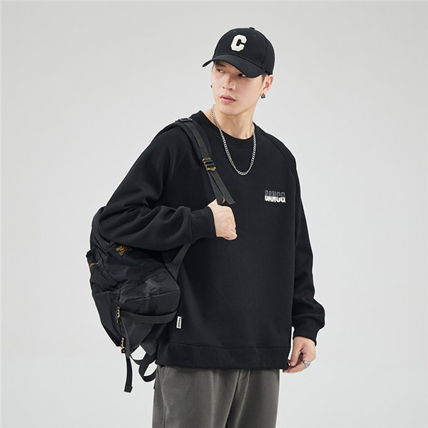 トレーナー メンズ プルオーバー ブラック 長袖 スポーツウェア 英語文字 春秋 送料無料 韓国ファッション 長袖 デザイン プリント Uネック 丸襟 