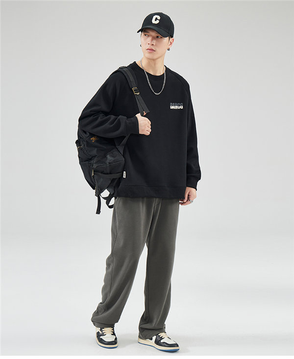 トレーナー メンズ プルオーバー ブラック 長袖 スポーツウェア 英語文字 春秋 送料無料 韓国ファッション 長袖 デザイン プリント Uネック 丸襟 