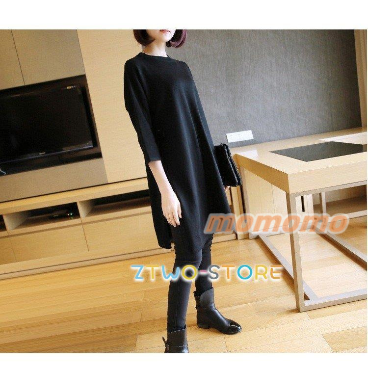 チュニックワンピース 秋冬 ワンピース 七分袖 レディース Tシャツワンピ ネイビー 30代 きれいめ 黒 40代 ロング 膝丈 イエロー 50代 赤 スリット 
