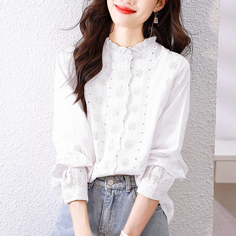 ブラウス レディース シャツ シャツブラウス 長袖 無地 レース アウトドア 春秋 花柄 長袖シャツ トップス カジュアル おしゃれ ゆったり 刺繍 
