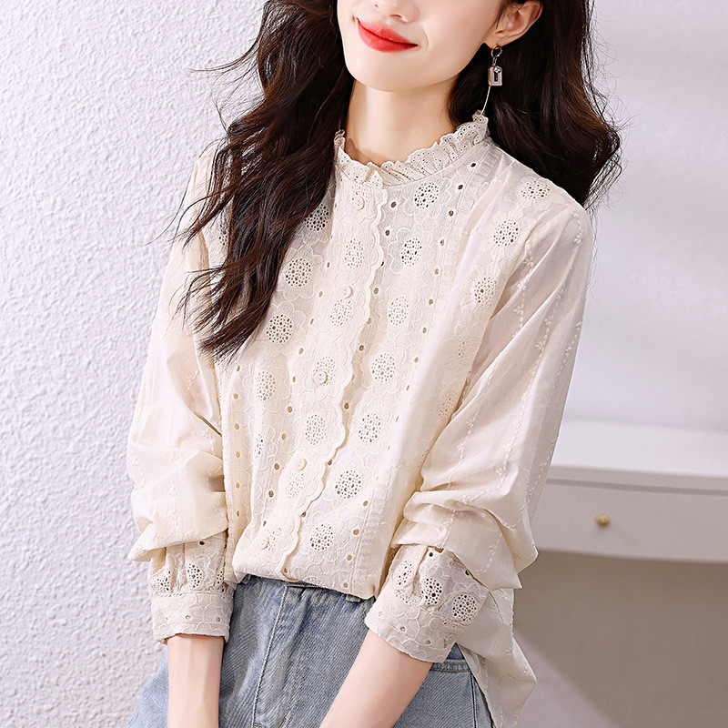 ブラウス レディース シャツ シャツブラウス 長袖 無地 レース アウトドア 春秋 花柄 長袖シャツ トップス カジュアル おしゃれ ゆったり 刺繍 