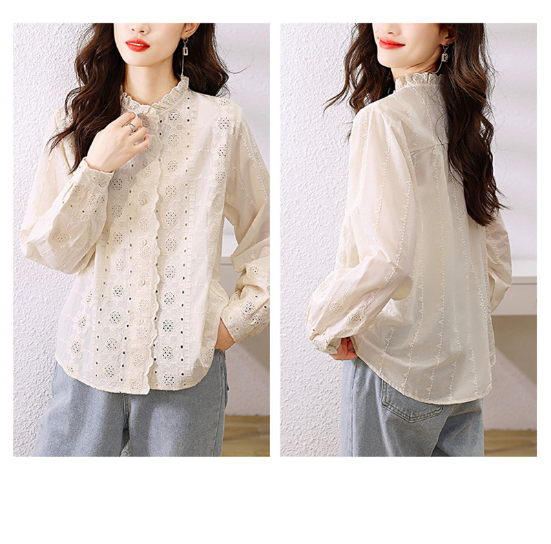 ブラウス レディース シャツ シャツブラウス 長袖 無地 レース アウトドア 春秋 花柄 長袖シャツ トップス カジュアル おしゃれ ゆったり 刺繍 