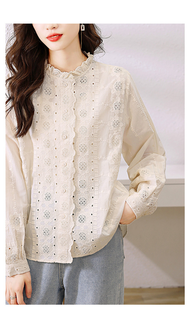 ブラウス レディース シャツ シャツブラウス 長袖 無地 レース アウトドア 春秋 花柄 長袖シャツ トップス カジュアル おしゃれ ゆったり 刺繍 