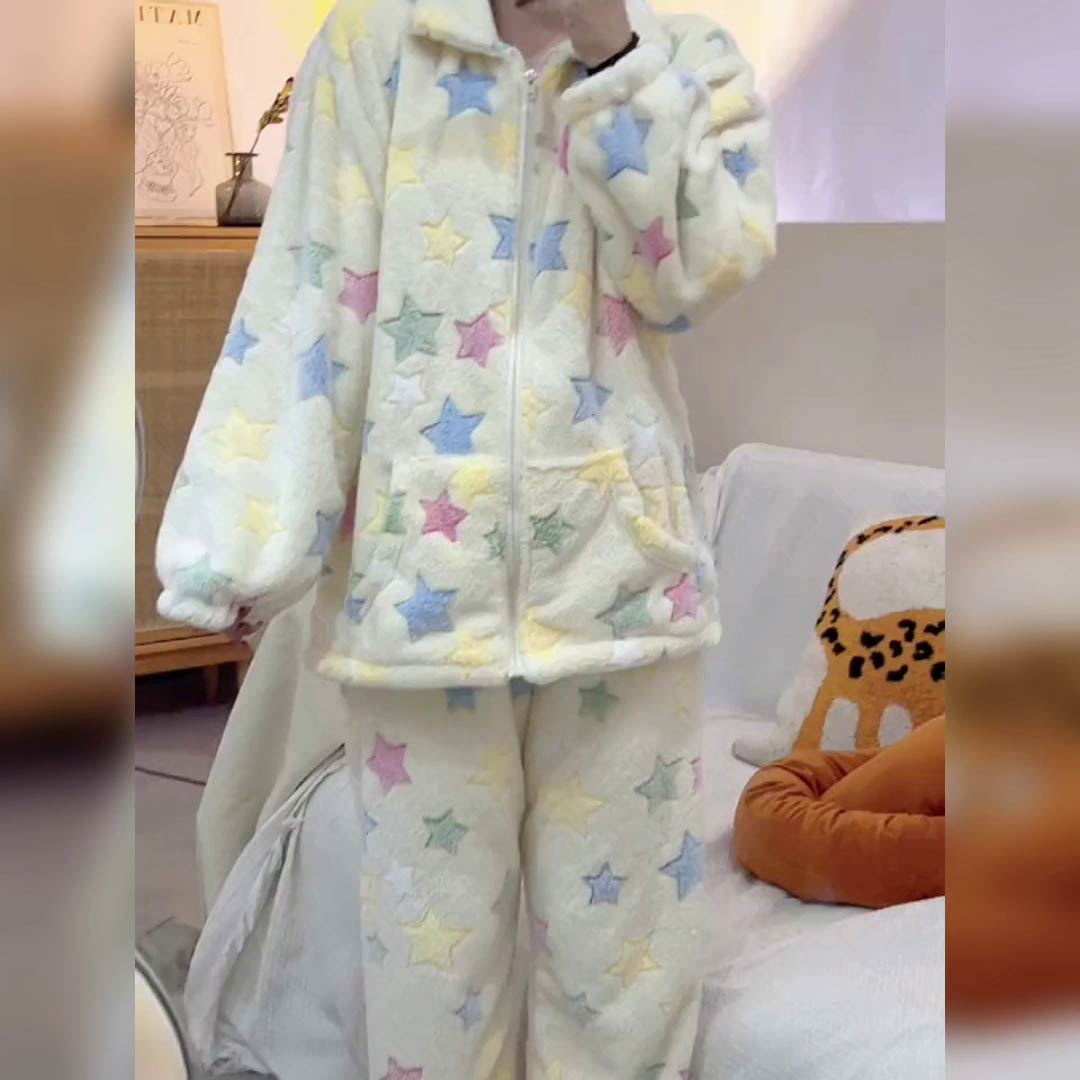 パジャマ レディース 星柄 冬 着る毛布 ルームウェア 部屋着 レディース パジャマ 冬 上下セット 女性 もこもこ 長袖 リラックス 