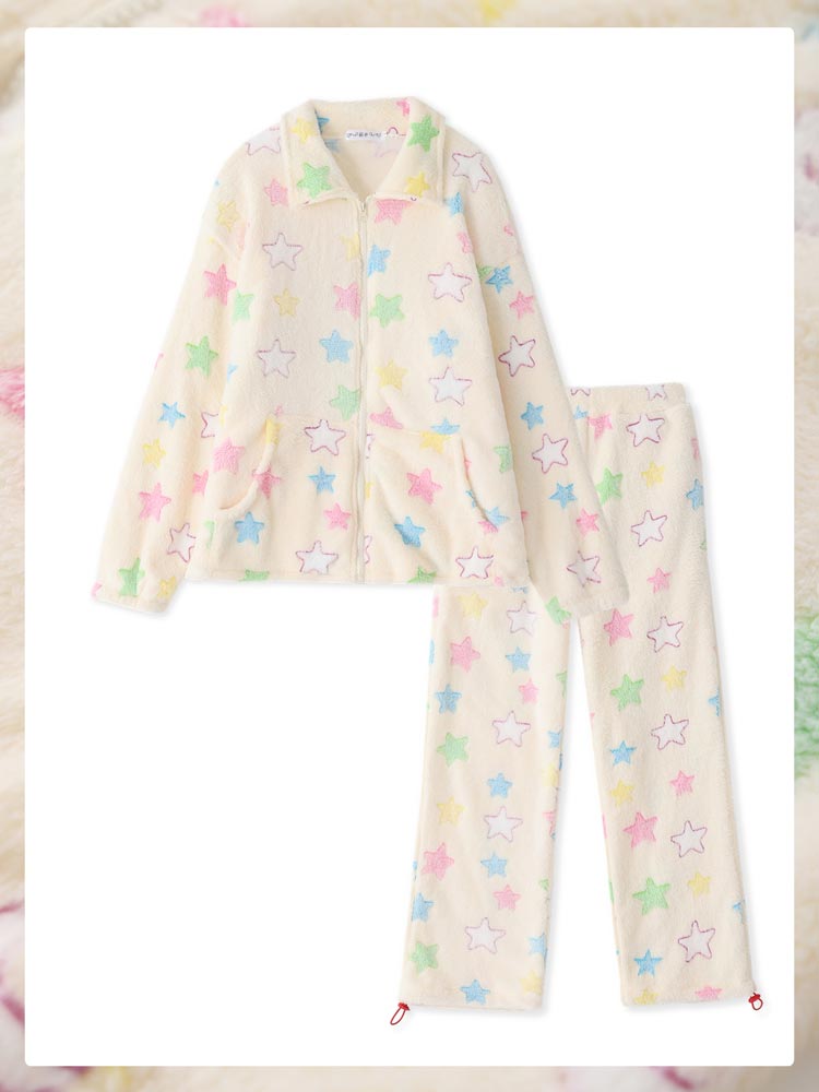 パジャマ レディース 星柄 冬 着る毛布 ルームウェア 部屋着 レディース パジャマ 冬 上下セット 女性 もこもこ 長袖 リラックス 