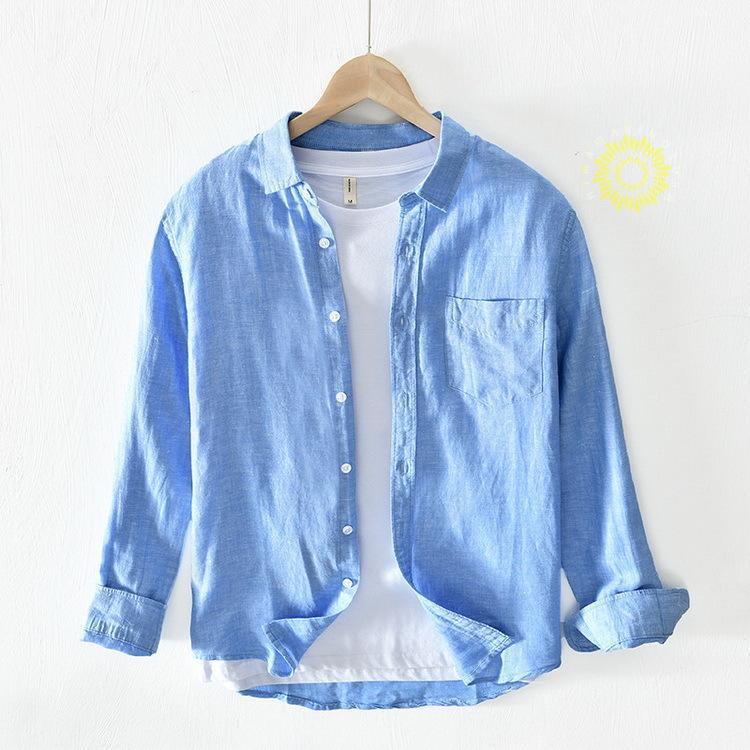 リネンシャツ メンズ 白シャツ 夏 ファッション 綿麻シャツ 長袖 無地 ワイシャツ 涼しい カジュアルシャツ 開襟シャツ 