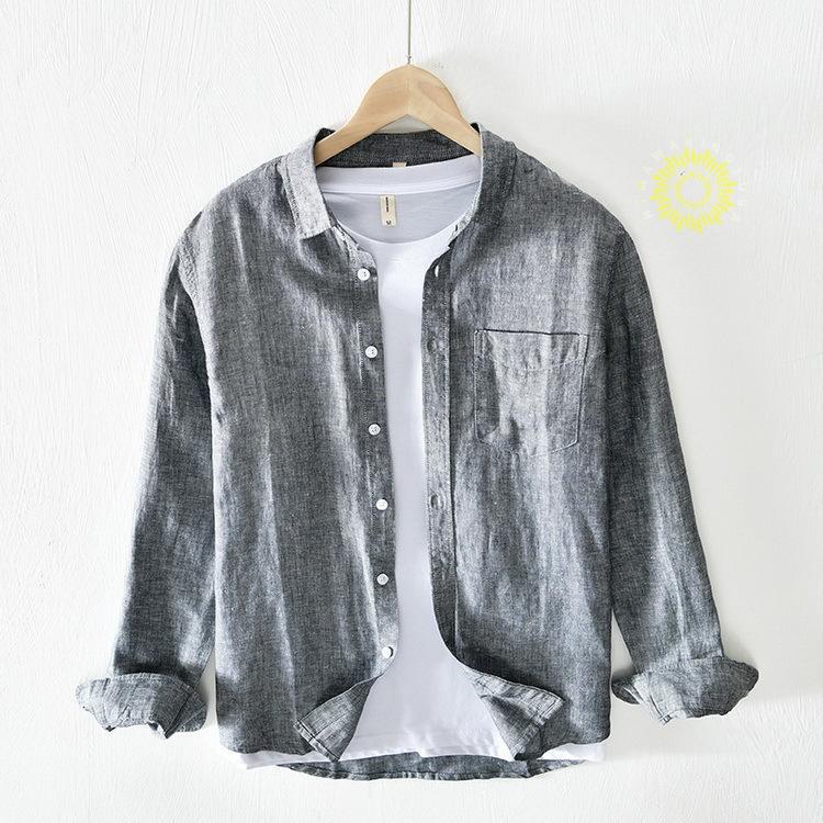 リネンシャツ メンズ 白シャツ 夏 ファッション 綿麻シャツ 長袖 無地 ワイシャツ 涼しい カジュアルシャツ 開襟シャツ 