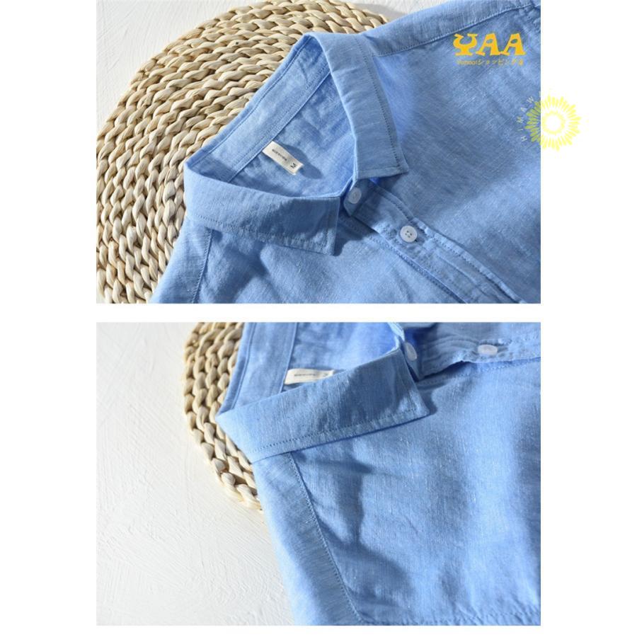 リネンシャツ メンズ 白シャツ 夏 ファッション 綿麻シャツ 長袖 無地 ワイシャツ 涼しい カジュアルシャツ 開襟シャツ 