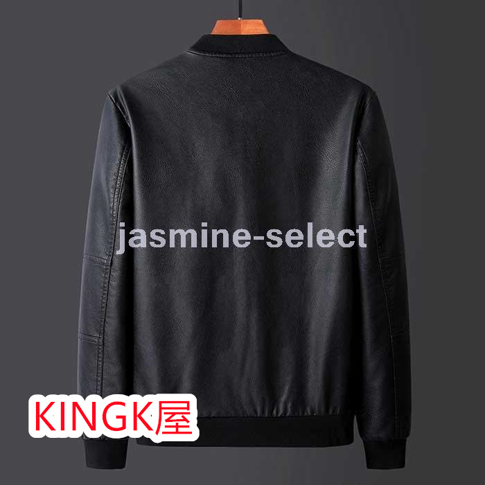 レザージャケット メンズ ブルゾン フェイクレザージャケット ジップアップ リブ襟 秋 無地 合皮 ファスナーポケット アウター おしゃれ ライダースジャケット 