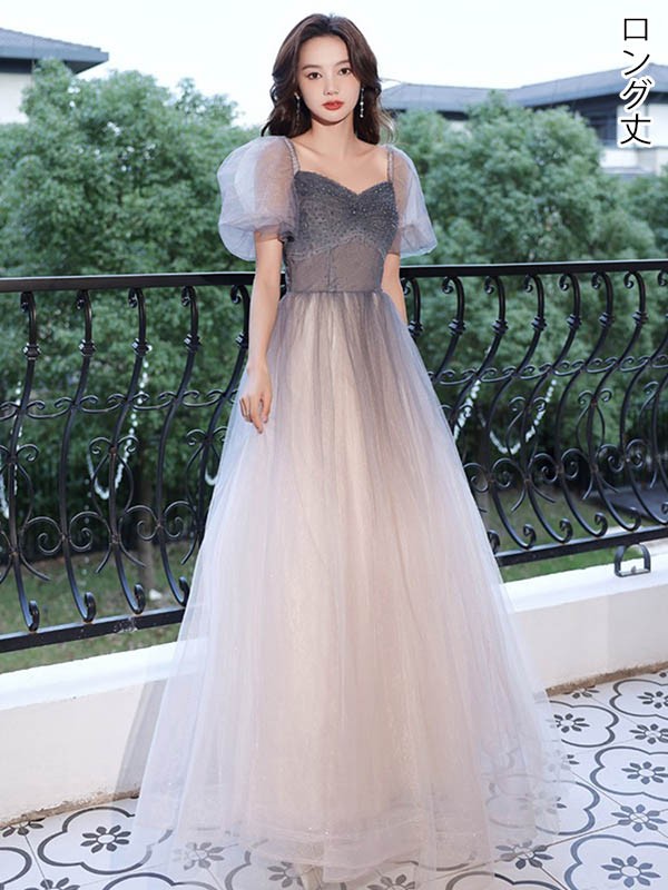 ドレス グラデーション 大人 ピアノ 発表会 ロングドレス パーティードレス 花嫁 結婚式 披露宴 ミモレ丈 母親 演奏会 レディース 