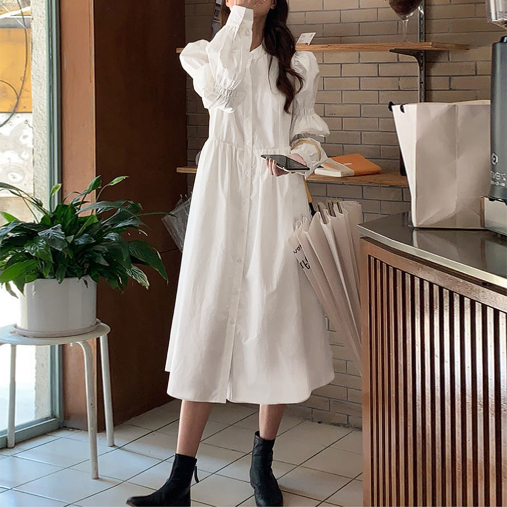 白シャツワンピース長袖 韓国ファッション 。可  