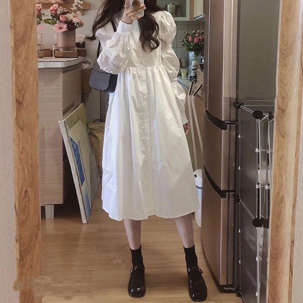 白シャツワンピース長袖 韓国ファッション 。可  