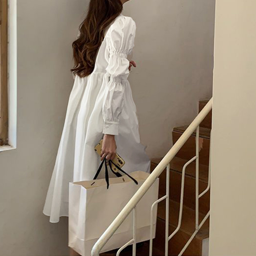 白シャツワンピース長袖 韓国ファッション 。可  
