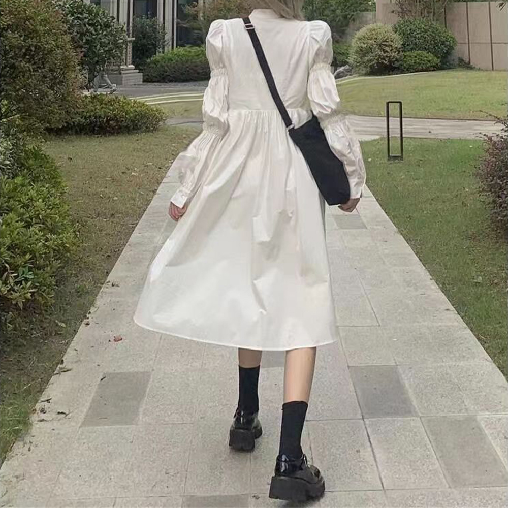 白シャツワンピース長袖 韓国ファッション 。可  