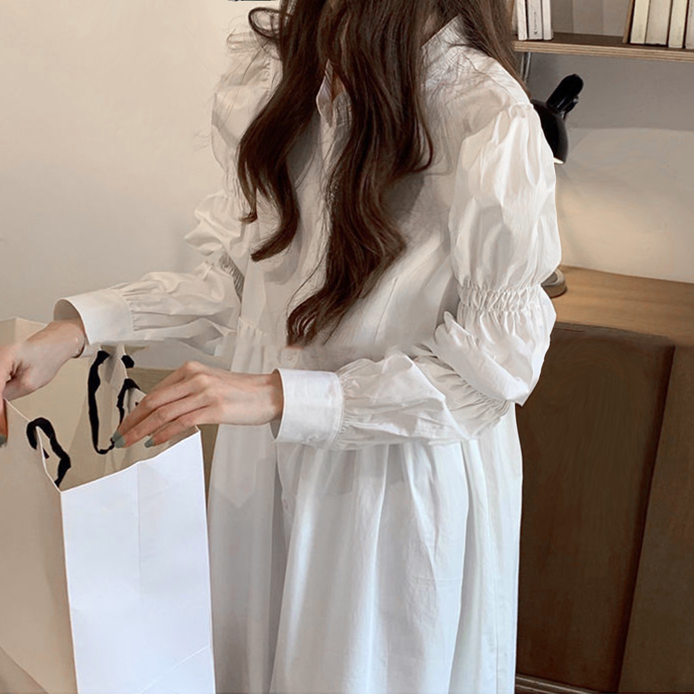 白シャツワンピース長袖 韓国ファッション 。可  