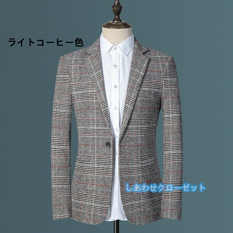 テーラードジャケット メンズ おしゃれ ブレザージャケット カジュアルスーツ チェック柄 春秋冬 紳士用 通勤 ビジネススーツ フォマールスーツ アウター 