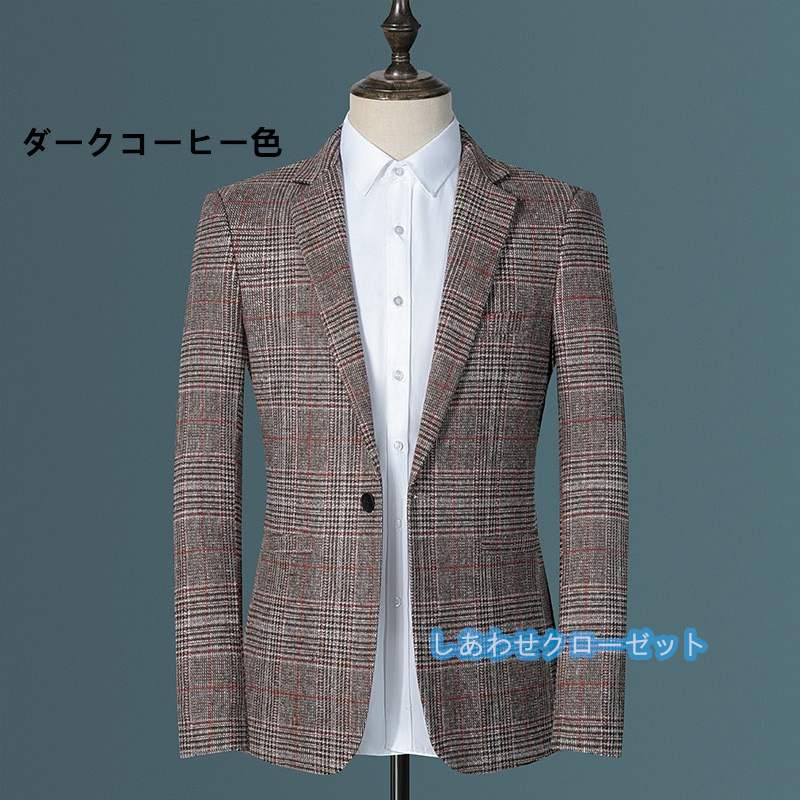 テーラードジャケット メンズ おしゃれ ブレザージャケット カジュアルスーツ チェック柄 春秋冬 紳士用 通勤 ビジネススーツ フォマールスーツ アウター 