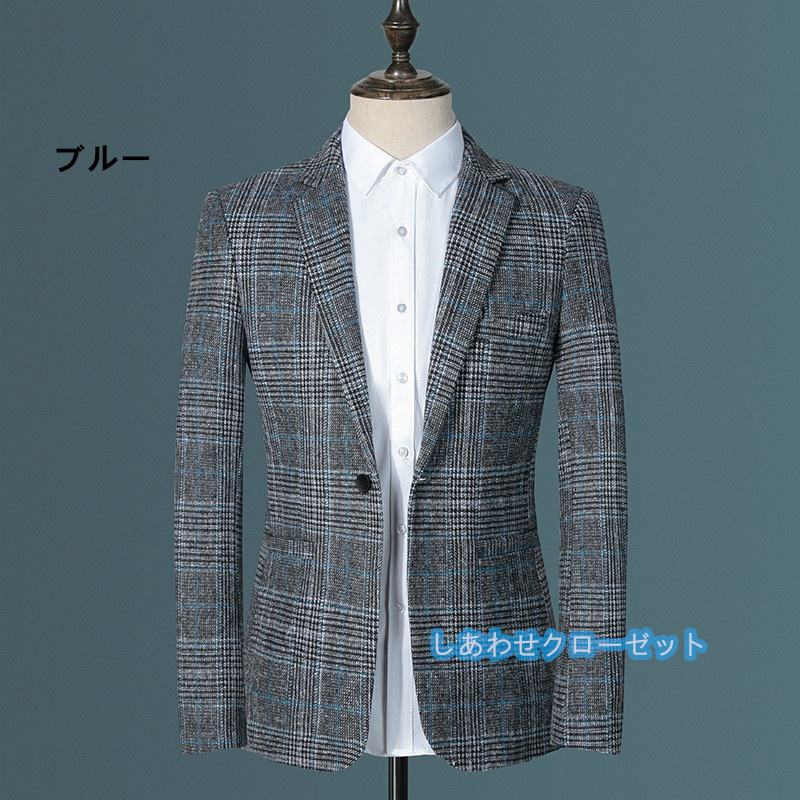 テーラードジャケット メンズ おしゃれ ブレザージャケット カジュアルスーツ チェック柄 春秋冬 紳士用 通勤 ビジネススーツ フォマールスーツ アウター 