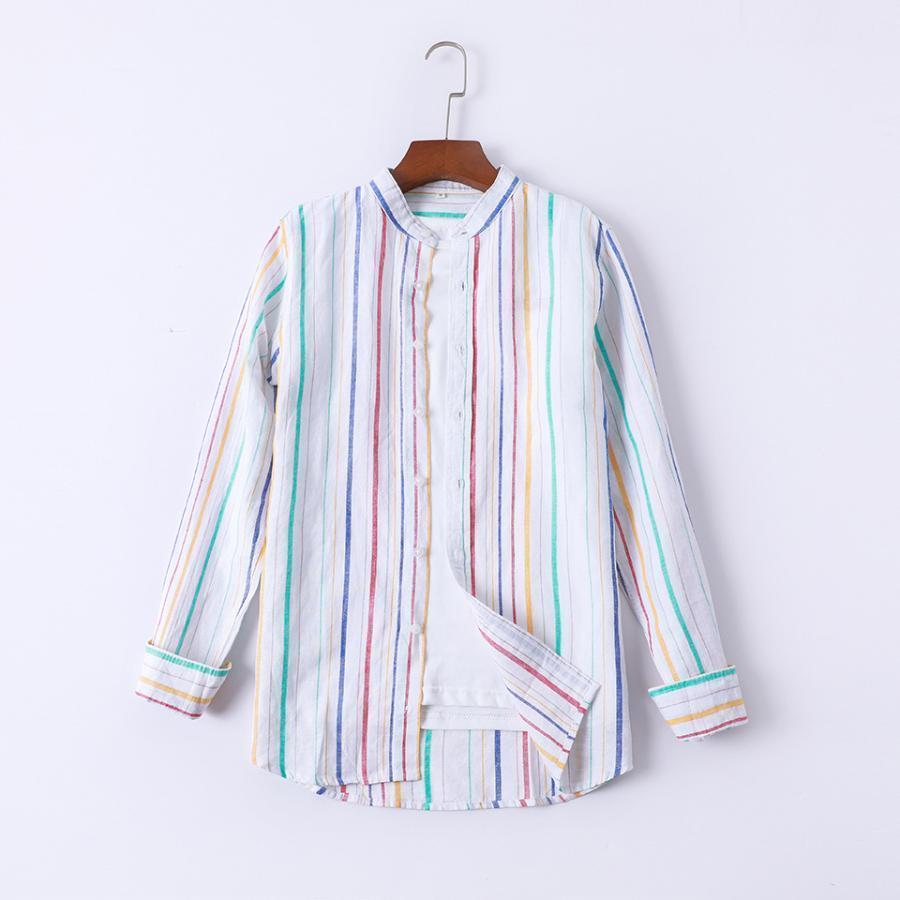 2023 春秋リネンメンズきれいめストライプ長袖シャツ リネンシャツ メンズ  