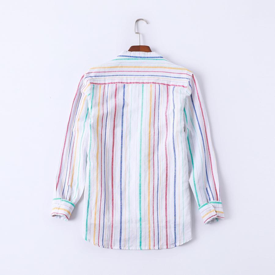 2023 春秋リネンメンズきれいめストライプ長袖シャツ リネンシャツ メンズ  