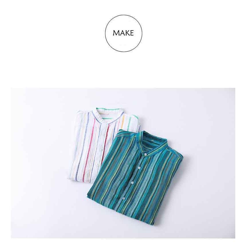 2023 春秋リネンメンズきれいめストライプ長袖シャツ リネンシャツ メンズ  