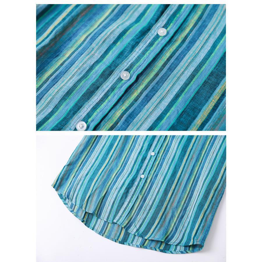 2023 春秋リネンメンズきれいめストライプ長袖シャツ リネンシャツ メンズ  