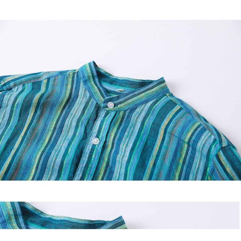 2023 春秋リネンメンズきれいめストライプ長袖シャツ リネンシャツ メンズ  