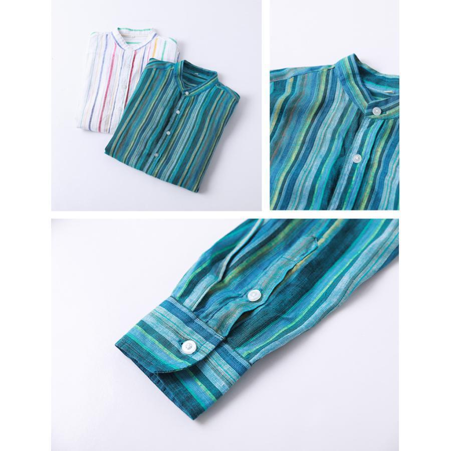 2023 春秋リネンメンズきれいめストライプ長袖シャツ リネンシャツ メンズ  