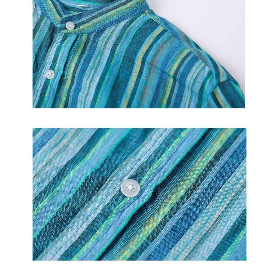 2023 春秋リネンメンズきれいめストライプ長袖シャツ リネンシャツ メンズ  