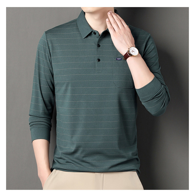 ポロシャツ メンズ 長袖 秋 ストライプ 大きいサイズ ビジネス トップス オフィス フォーマル カットソー ゴルフウェア ビズポロ カジュアル通勤 ストレッチ 