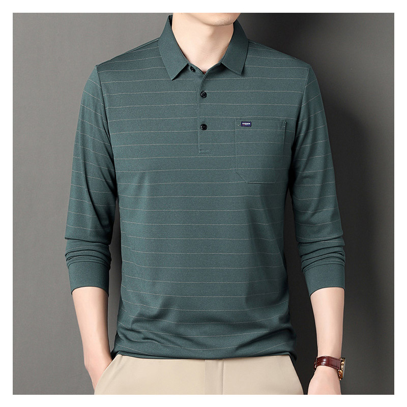 ポロシャツ メンズ 長袖 秋 ストライプ 大きいサイズ ビジネス トップス オフィス フォーマル カットソー ゴルフウェア ビズポロ カジュアル通勤 ストレッチ 