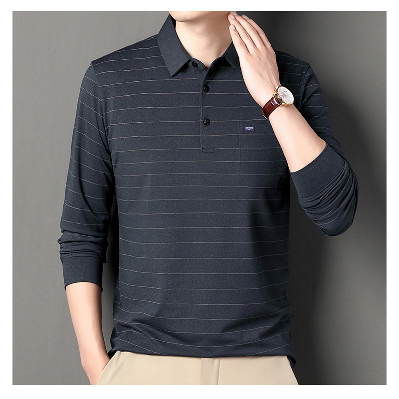 ポロシャツ メンズ 長袖 秋 ストライプ 大きいサイズ ビジネス トップス オフィス フォーマル カットソー ゴルフウェア ビズポロ カジュアル通勤 ストレッチ 