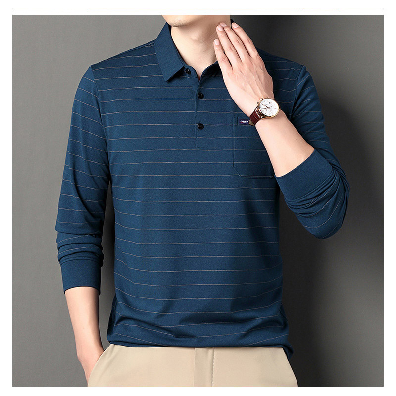 ポロシャツ メンズ 長袖 秋 ストライプ 大きいサイズ ビジネス トップス オフィス フォーマル カットソー ゴルフウェア ビズポロ カジュアル通勤 ストレッチ 