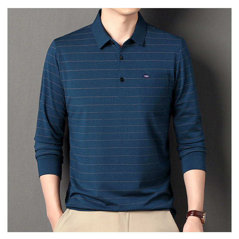 ポロシャツ メンズ 長袖 秋 ストライプ 大きいサイズ ビジネス トップス オフィス フォーマル カットソー ゴルフウェア ビズポロ カジュアル通勤 ストレッチ 