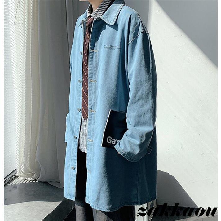 トレンチコート メンズ デニム ロングコート Ｐコート デニムトレンチコート コート 通勤 アウター 春服 