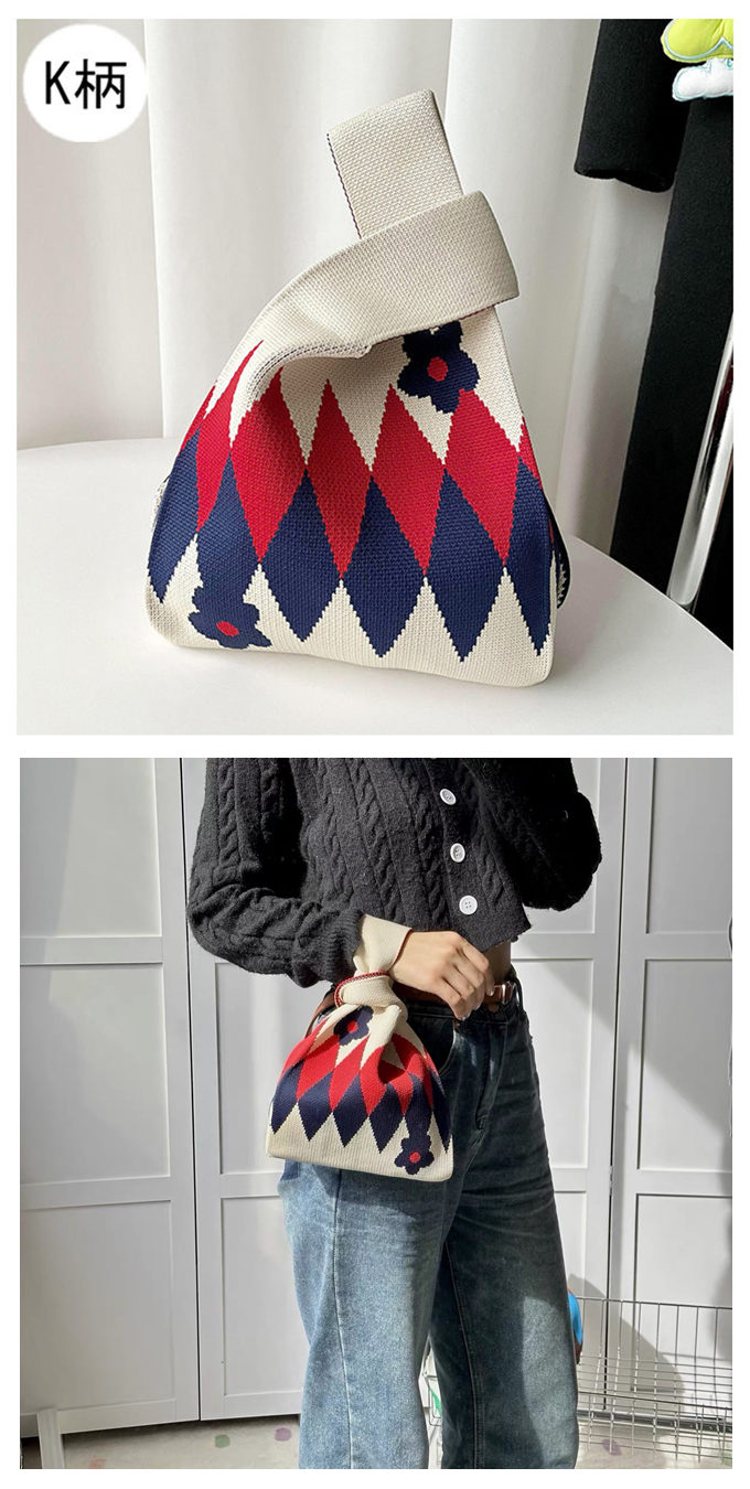 選べる65柄 ニット バッグ ミニ トートバッグ ニットバッグ マルシェバック 大きな柄 レディース 菱形 ミニトート フラワー 幾何学 アニマル 小さめ ダイア バ 