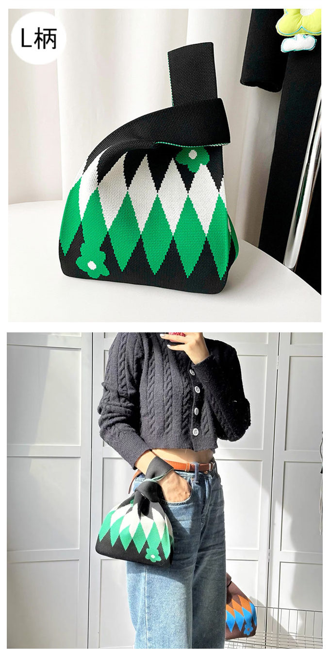 選べる65柄 ニット バッグ ミニ トートバッグ ニットバッグ マルシェバック 大きな柄 レディース 菱形 ミニトート フラワー 幾何学 アニマル 小さめ ダイア バ 