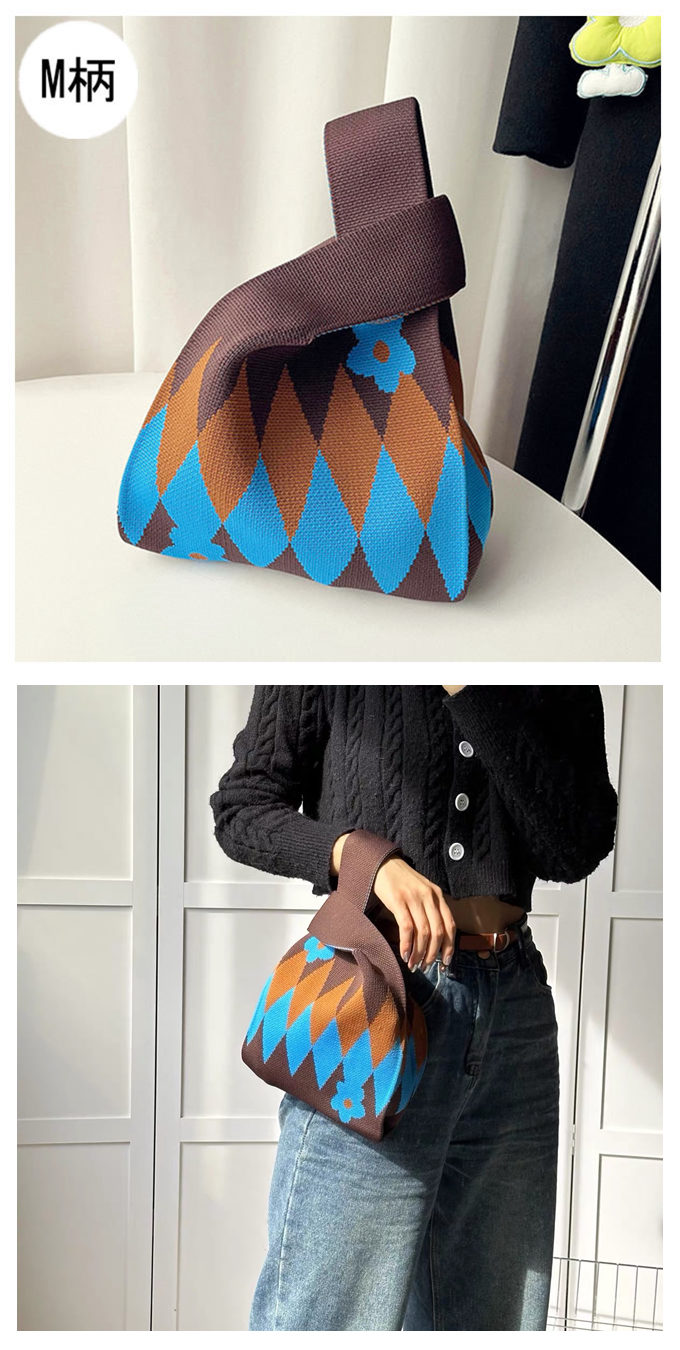 選べる65柄 ニット バッグ ミニ トートバッグ ニットバッグ マルシェバック 大きな柄 レディース 菱形 ミニトート フラワー 幾何学 アニマル 小さめ ダイア バ 